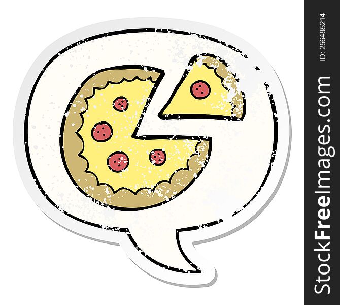 Cartoon Pizza And Speech Bubble Distressed Sticker