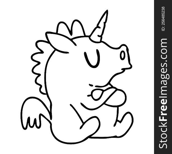 line doodle of a stubborn little unicorn with crossed arms
