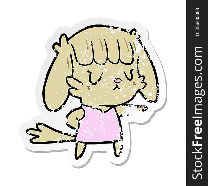 distressed sticker of a cartoon dog girl pointing