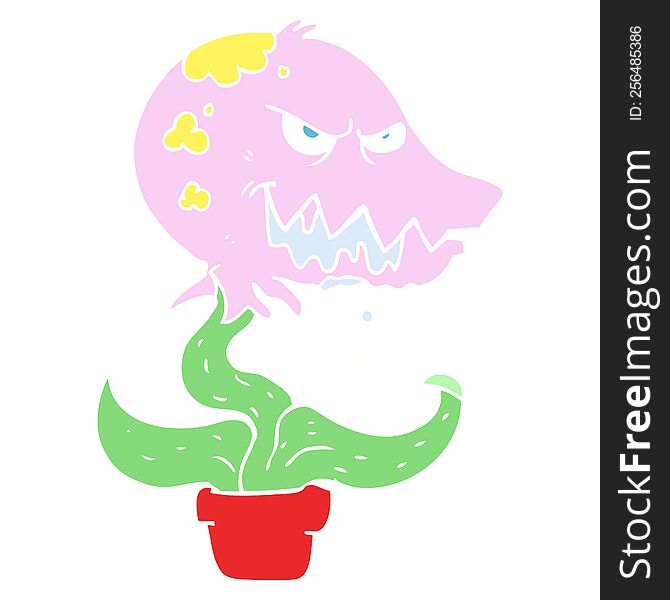 Flat Color Illustration Of A Cartoon Monster Plant