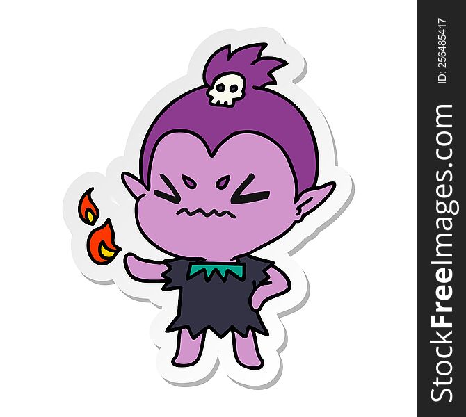 Sticker Cartoon Of Cute Kawaii Vampire Girl