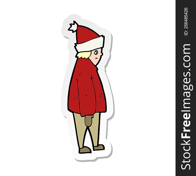sticker of a cartoon person in winter clothes