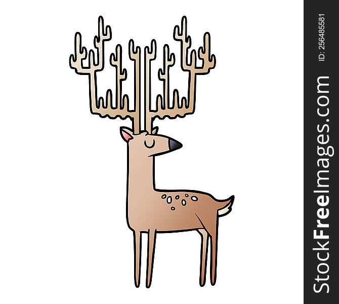 cartoon stag with huge antlers. cartoon stag with huge antlers