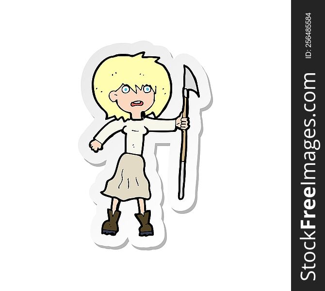 Sticker Of A Cartoon Woman With Harpoon