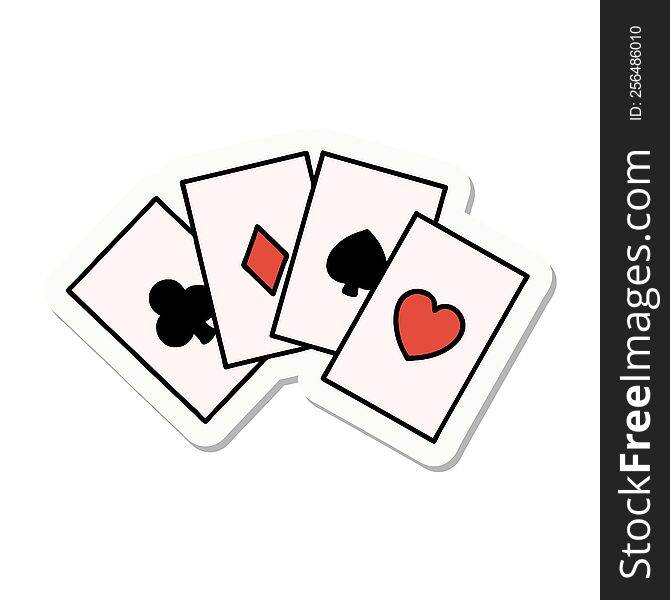 sticker of tattoo in traditional style of a run of cards. sticker of tattoo in traditional style of a run of cards