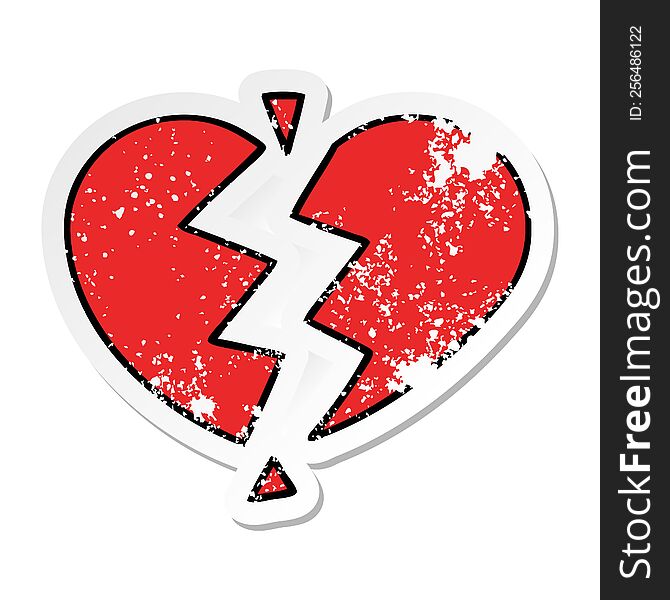 distressed sticker of a cute cartoon broken heart