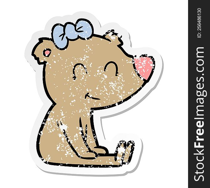 Distressed Sticker Of A Sitting Female Bear Cartoon