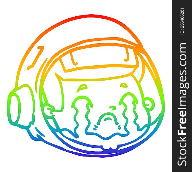 rainbow gradient line drawing of a cartoon astronaut face crying