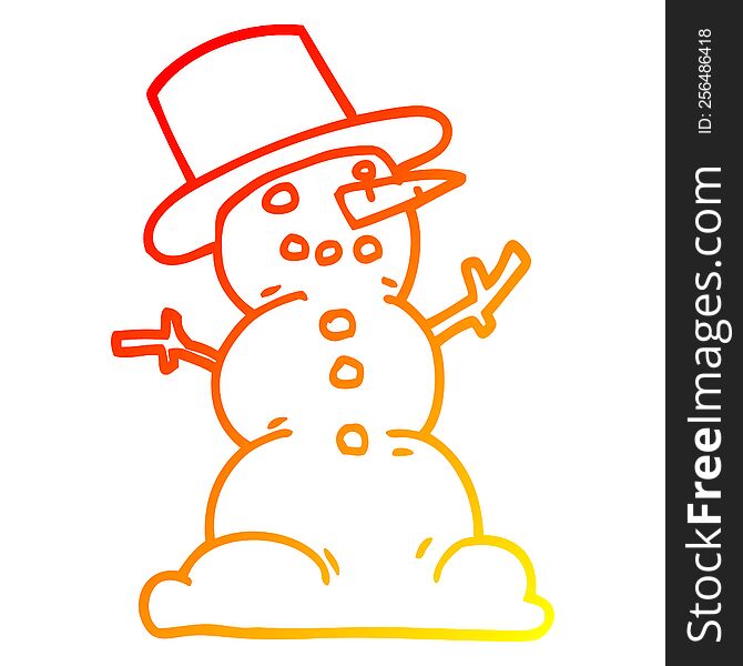Warm Gradient Line Drawing Cartoon Traditional Snowman