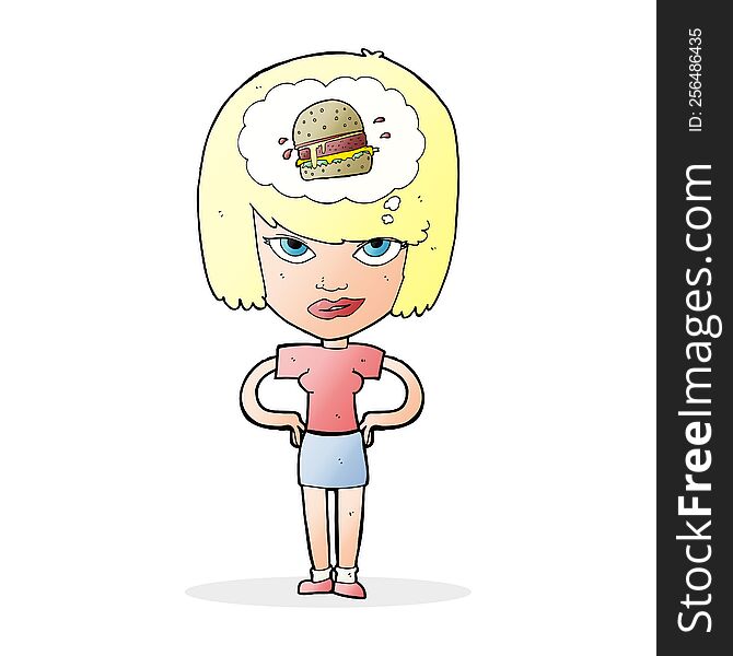 Cartoon Woman Thinking About Junk Food