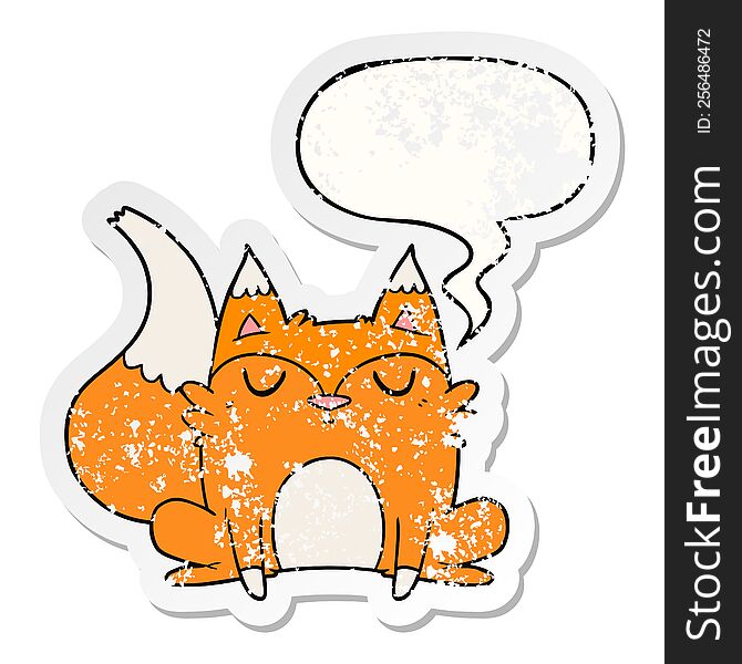 Cartoon Fox And Speech Bubble Distressed Sticker