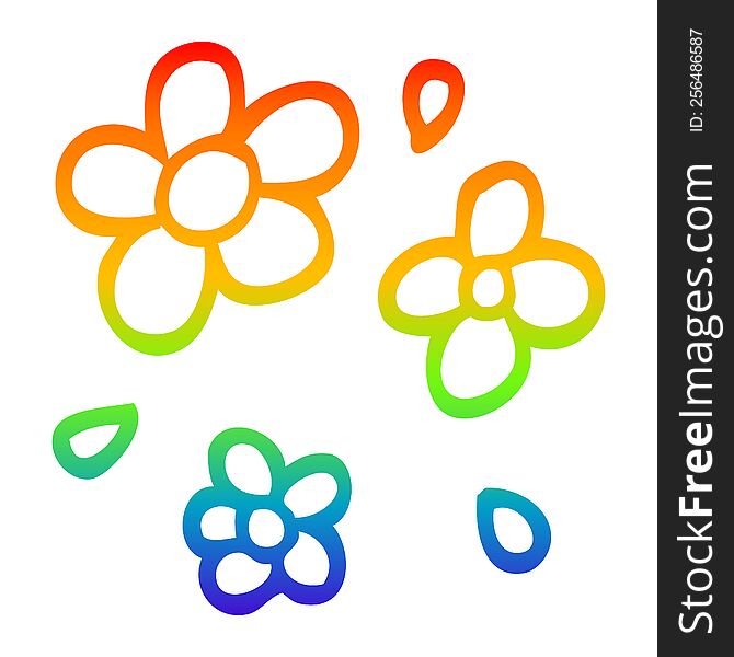 rainbow gradient line drawing of a cartoon decorative flowers