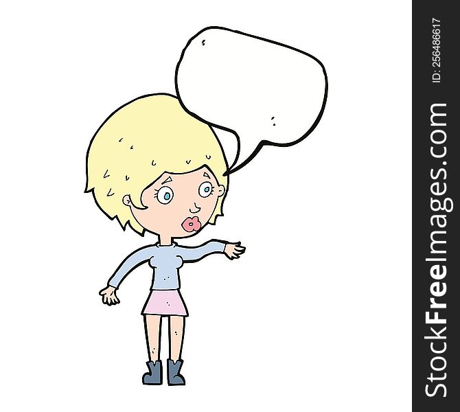 Cartoon Concerned Woman Reaching Out With Speech Bubble