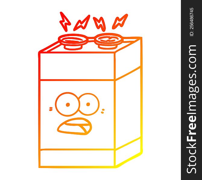 warm gradient line drawing of a cartoon shocked battery