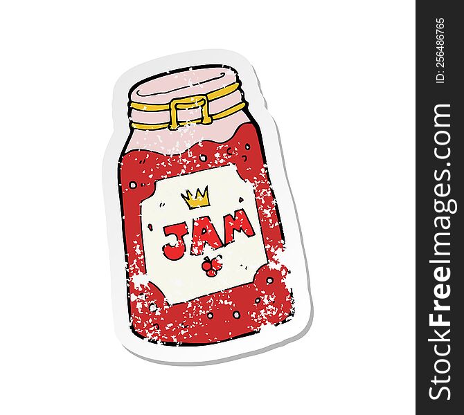 retro distressed sticker of a cartoon jar of jam