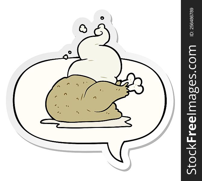 Cartoon Whole Cooked Chicken And Speech Bubble Sticker