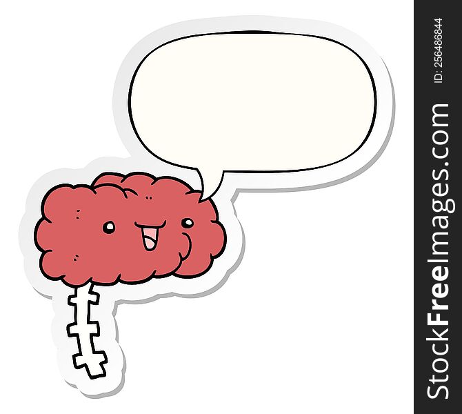 happy cartoon brain with speech bubble sticker
