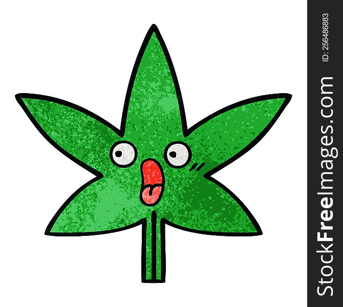 retro grunge texture cartoon of a marijuana leaf