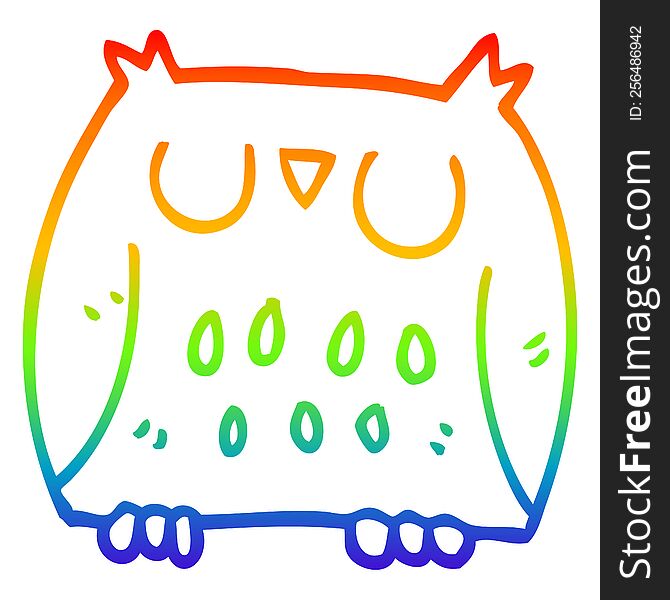 Rainbow Gradient Line Drawing Cartoon Happy Owl