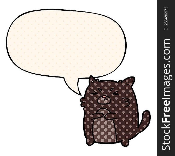 Cartoon Angry Cat And Speech Bubble In Comic Book Style