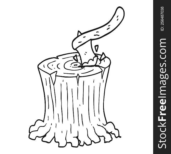 Black And White Cartoon Axe In Tree Stump