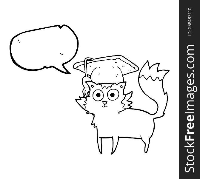 freehand drawn speech bubble cartoon cat graduate