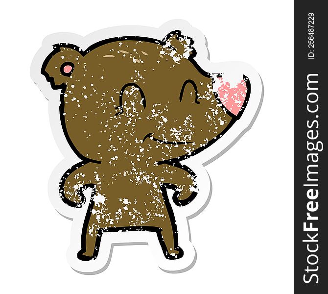 Distressed Sticker Of A Smiling Bear Cartoon