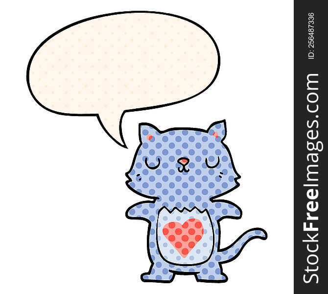 Cute Cartoon Cat And Speech Bubble In Comic Book Style