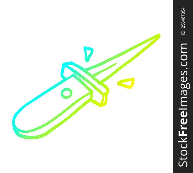 cold gradient line drawing of a cartoon flick knife snapping open