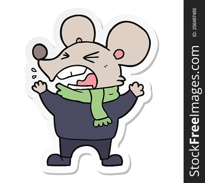 Sticker Of A Cartoon Angry Mouse