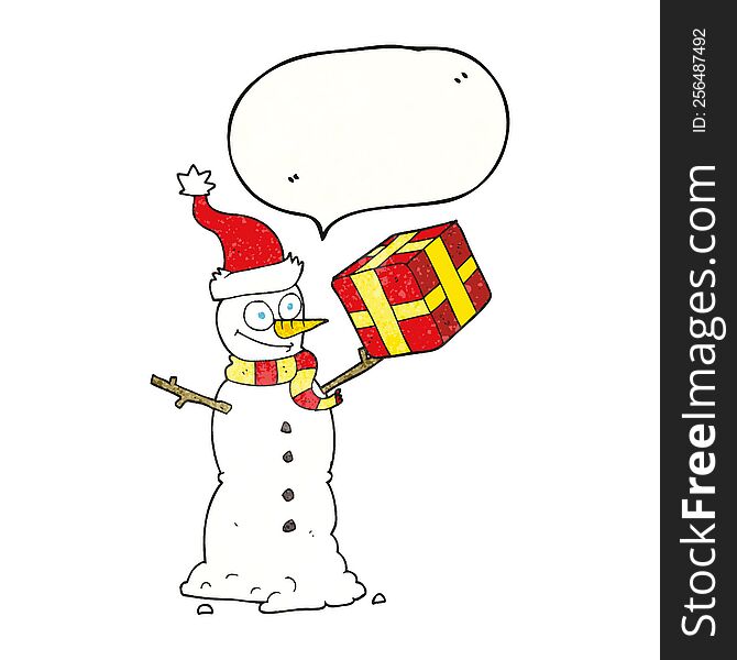 Speech Bubble Textured Cartoon Snowman