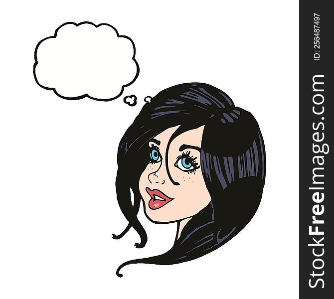 Cartoon Pretty Female Face With Thought Bubble