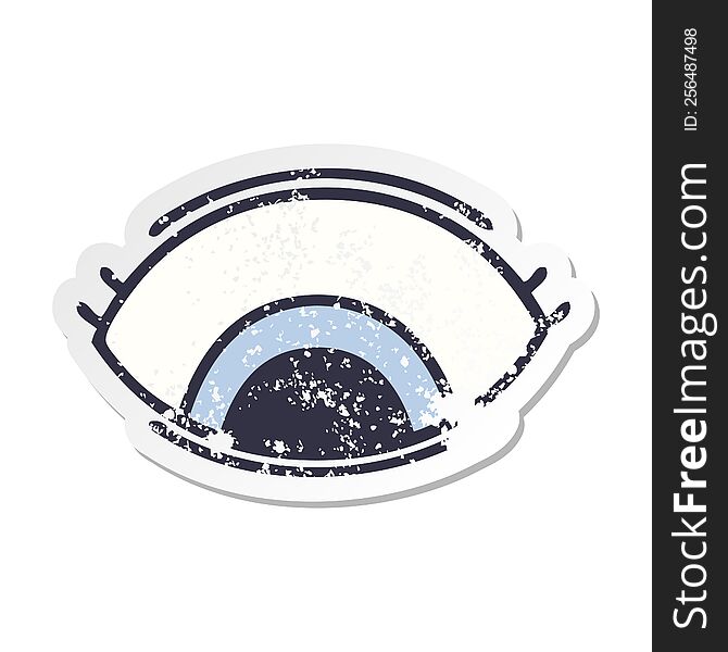 distressed sticker of a cute cartoon eye looking down