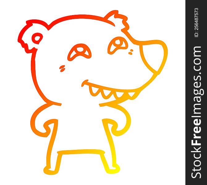 Warm Gradient Line Drawing Cartoon Bear Showing Teeth