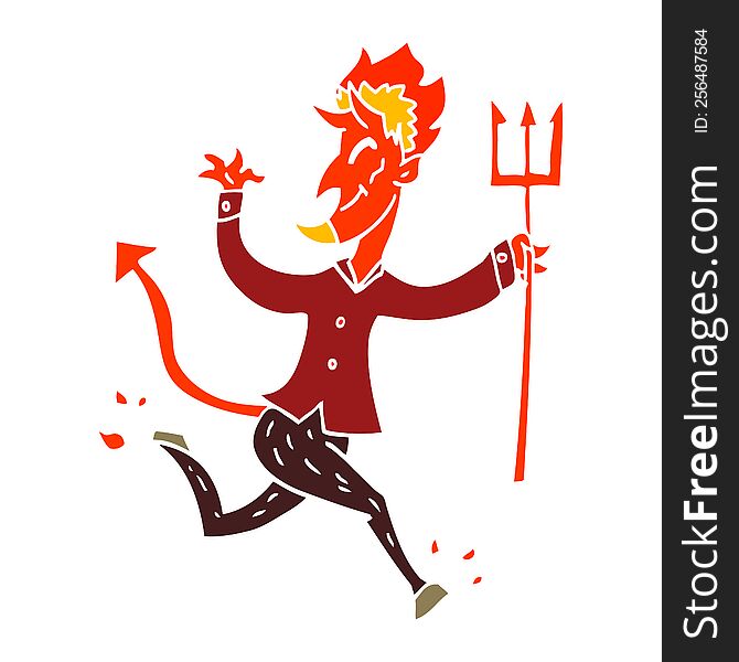 Cartoon Doodle Devil With Pitchfork