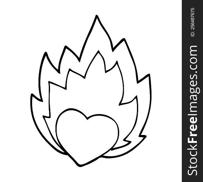 Line Drawing Cartoon Flaming Heart