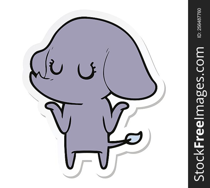 sticker of a cute cartoon elephant shrugging shoulders