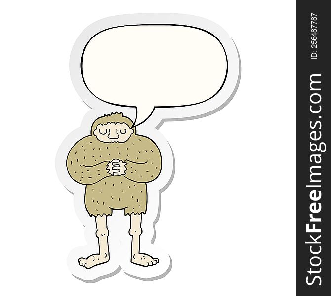 cartoon bigfoot with speech bubble sticker. cartoon bigfoot with speech bubble sticker