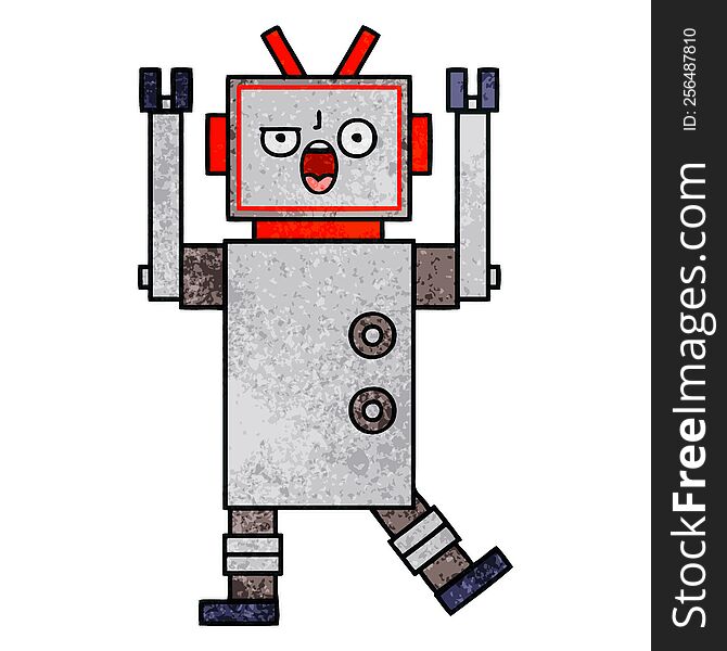 retro grunge texture cartoon of a angry robot