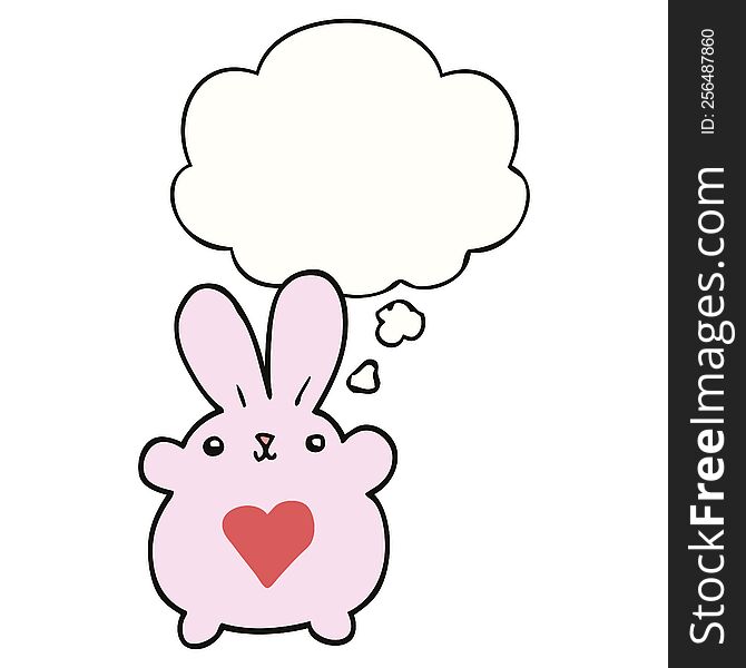 cute cartoon rabbit with love heart with thought bubble