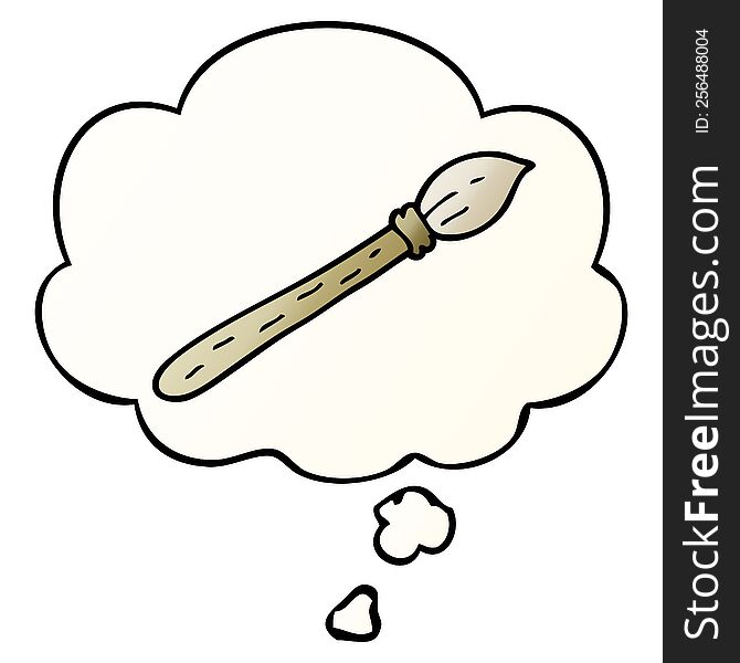 cartoon paintbrush with thought bubble in smooth gradient style