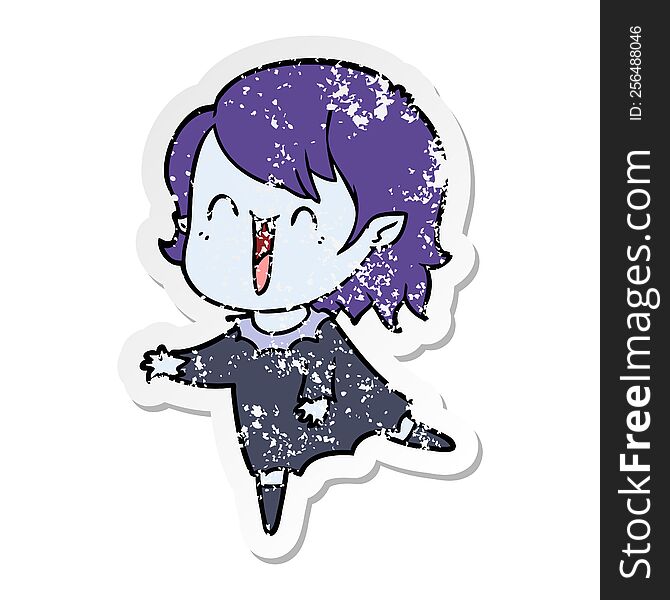 Distressed Sticker Of A Cute Cartoon Happy Vampire Girl