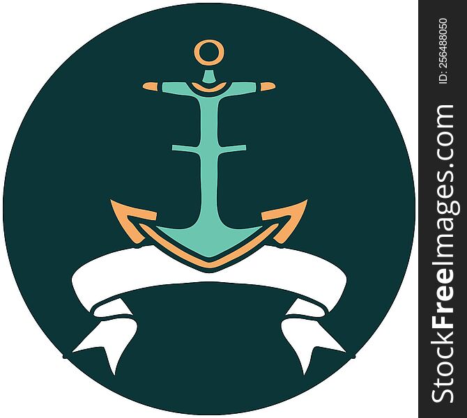 tattoo style icon with banner of an anchor