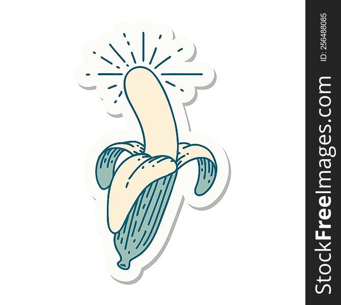 Sticker Of Tattoo Style Peeled Banana