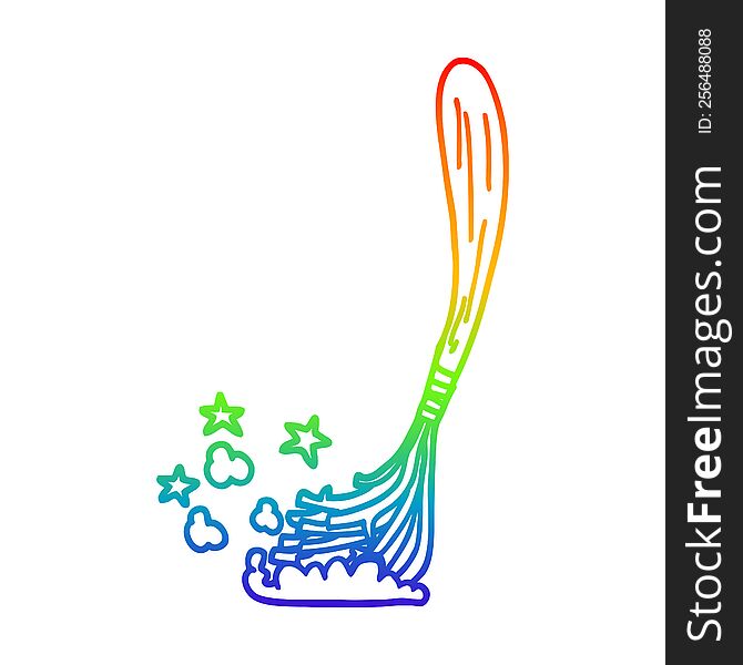 Rainbow Gradient Line Drawing Cartoon Magic Broom