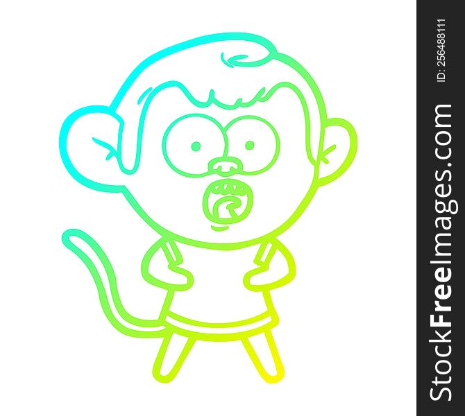 Cold Gradient Line Drawing Cartoon Shocked Monkey