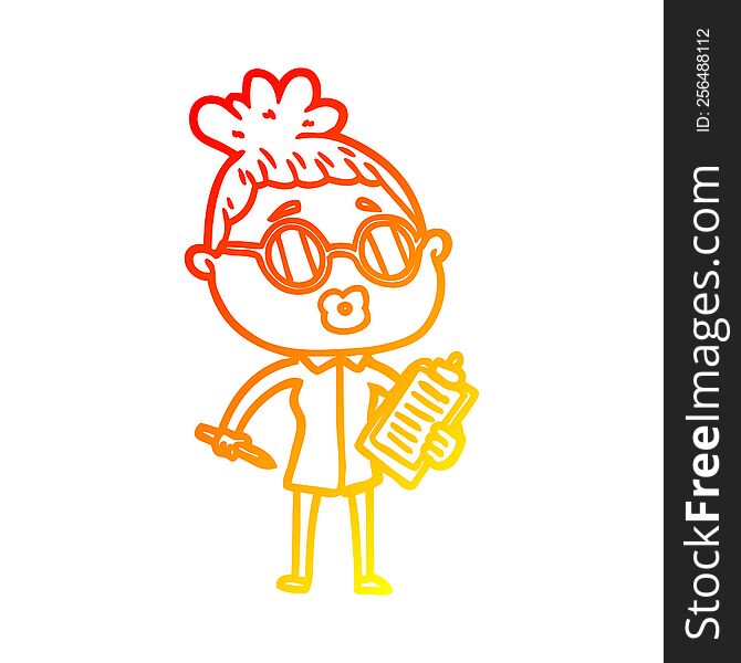 Warm Gradient Line Drawing Cartoon Manager Woman Wearing Spectacles