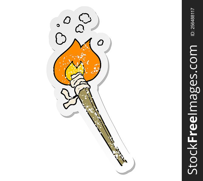 distressed sticker of a cartoon burning torch