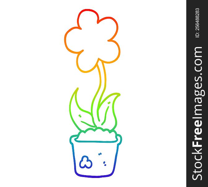 rainbow gradient line drawing of a cute cartoon flower