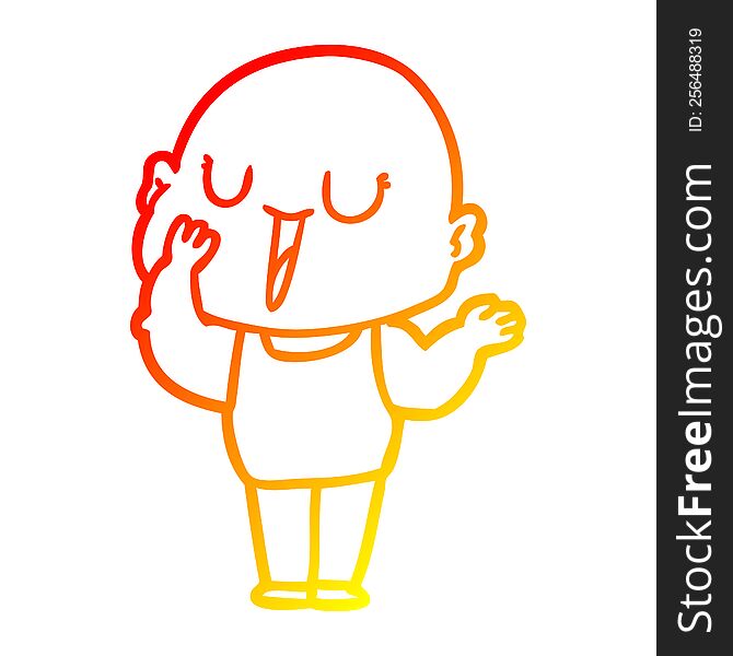 warm gradient line drawing of a happy cartoon bald man yawning